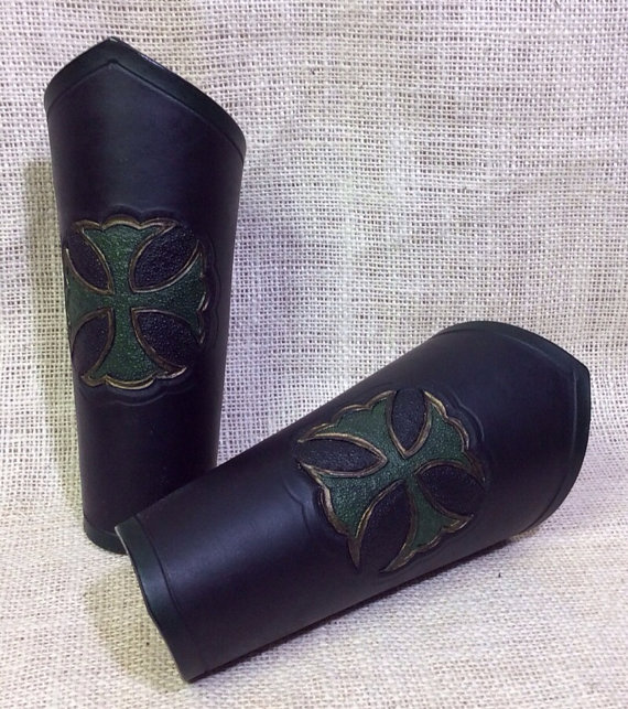 Hand Tooled Gothic Cross Bracers