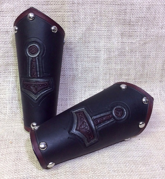 Hand Tooled Thor's Hammer Bracers